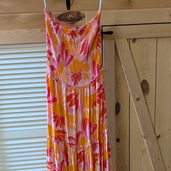 Abel The Label Floral Maxi Dress Womens Medium Smocked Tiered Sleeveless Orange - Picture 1 of 10